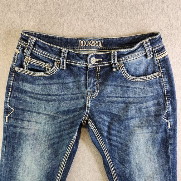 Rock And Roll Cowgirl Jeans Womens 30 Riding Bootcut Heavy Stitching Ranch - Picture 2 of 16